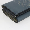 LOEWE Anagram Wallet Leather Blue Silver Auth 166820-14