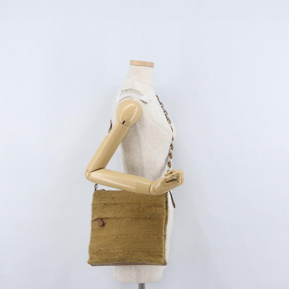 Salvatore Ferragamo Shoulder Bag Silk Cotton Khaki Silver Auth 166824