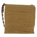 Salvatore Ferragamo Shoulder Bag Silk Cotton Khaki Silver Auth 166824-3