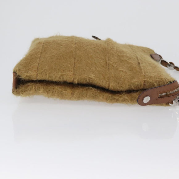 Salvatore Ferragamo Shoulder Bag Silk Cotton Khaki Silver Auth 166824