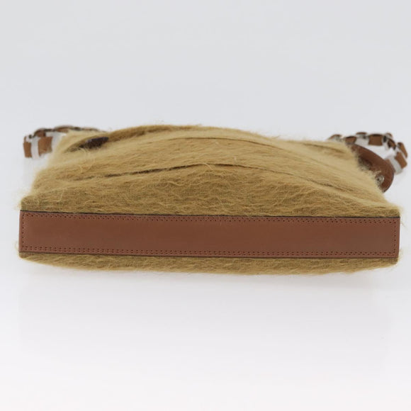 Salvatore Ferragamo Shoulder Bag Silk Cotton Khaki Silver Auth 166824