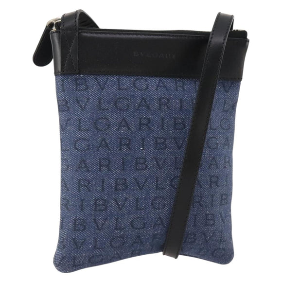 BVLGARI Shoulder Bag Denim Blue Silver Auth 166825