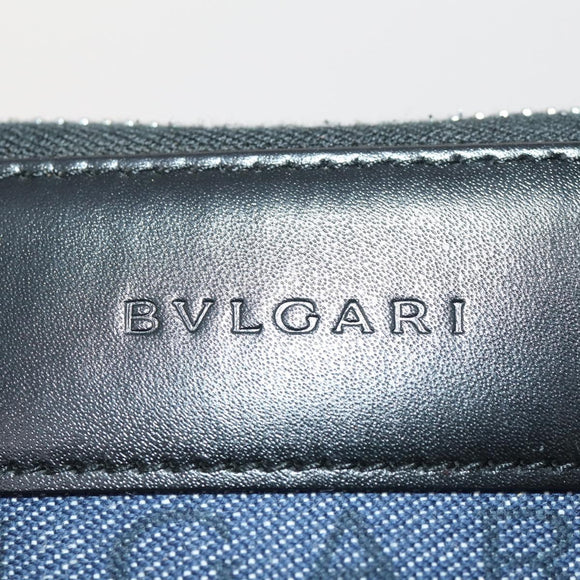 BVLGARI Shoulder Bag Denim Blue Silver Auth 166825