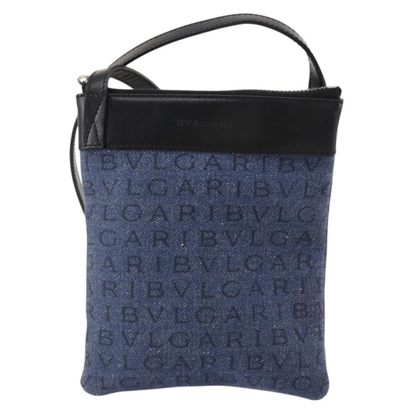BVLGARI Shoulder Bag Denim Blue Silver Auth 166825