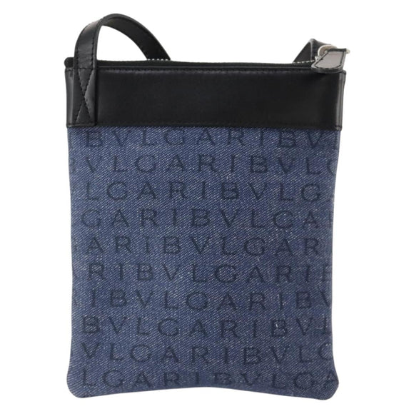 BVLGARI Shoulder Bag Denim Blue Silver Auth 166825