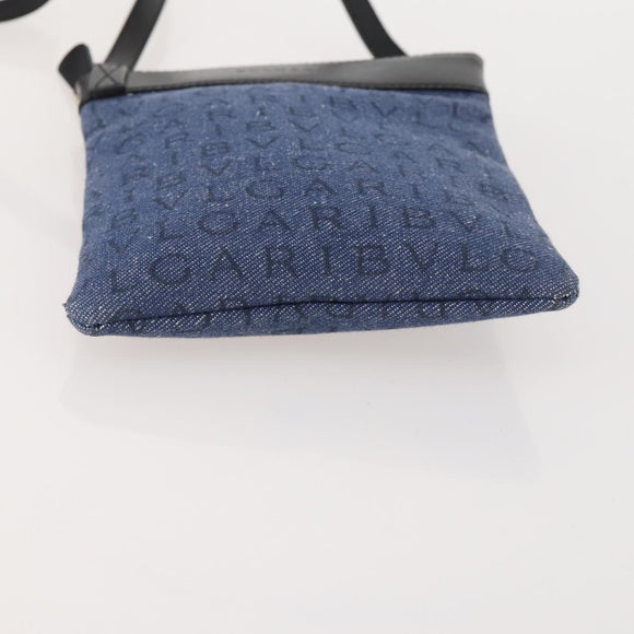 BVLGARI Shoulder Bag Denim Blue Silver Auth 166825