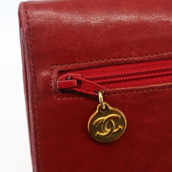 CHANEL Long Wallet Caviar Skin Red Gold CC Auth 166826