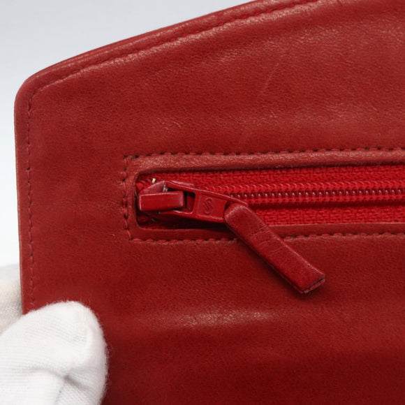 CHANEL Long Wallet Caviar Skin Red Gold CC Auth 166826