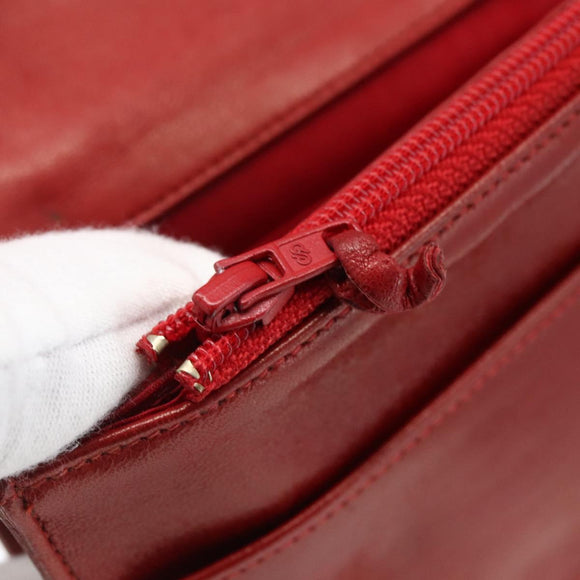 CHANEL Long Wallet Caviar Skin Red Gold CC Auth 166826