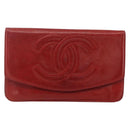 CHANEL Long Wallet Caviar Skin Red Gold CC Auth 166826-13