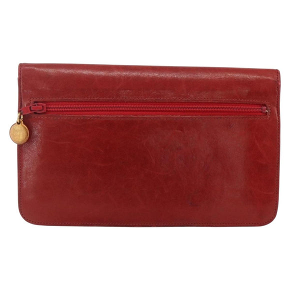 CHANEL Long Wallet Caviar Skin Red Gold CC Auth 166826
