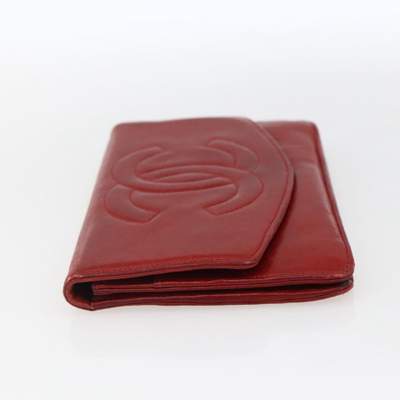 CHANEL Long Wallet Caviar Skin Red Gold CC Auth 166826