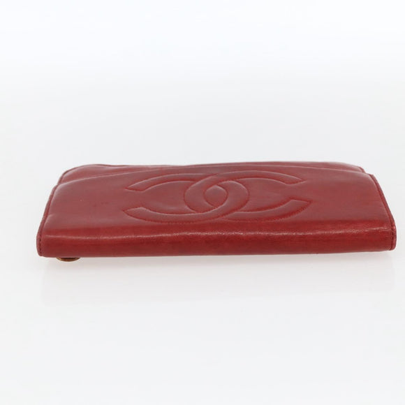 CHANEL Long Wallet Caviar Skin Red Gold CC Auth 166826