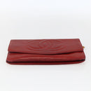CHANEL Long Wallet Caviar Skin Red Gold CC Auth 166826-6