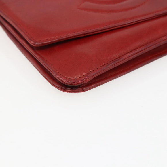 CHANEL Long Wallet Caviar Skin Red Gold CC Auth 166826