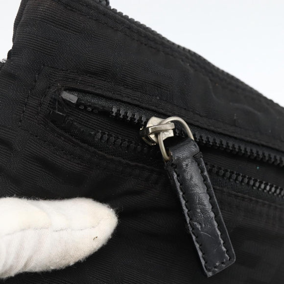 FENDI Zucca Canvas Shoulder Bag Black Silver Auth 166831