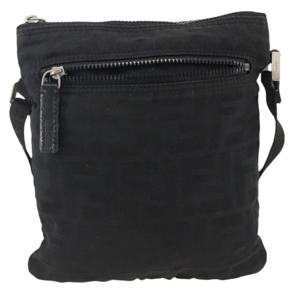 FENDI Zucca Canvas Shoulder Bag Black Silver Auth 166831