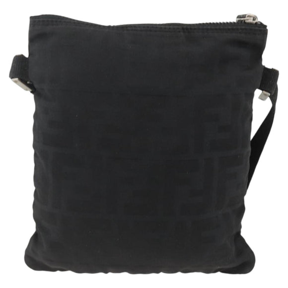 FENDI Zucca Canvas Shoulder Bag Black Silver Auth 166831
