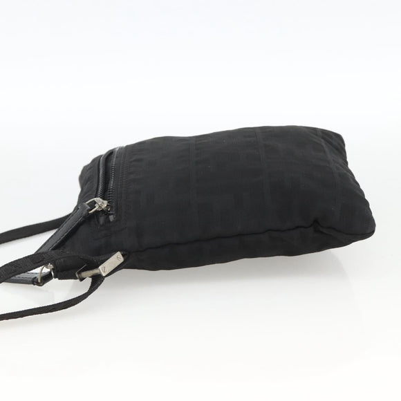 FENDI Zucca Canvas Shoulder Bag Black Silver Auth 166831