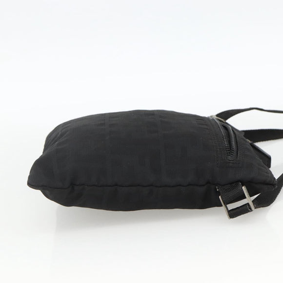 FENDI Zucca Canvas Shoulder Bag Black Silver Auth 166831