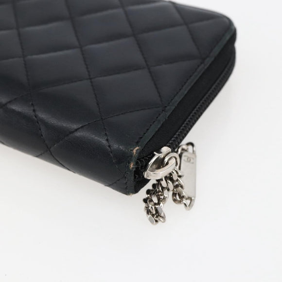 CHANEL Cambon Line Wallet Leather Black Silver CC Auth 166835