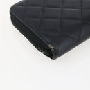 CHANEL Cambon Line Wallet Leather Black Silver CC Auth 166835-16