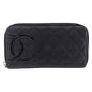 CHANEL Cambon Line Wallet Leather Black Silver CC Auth 166835-13