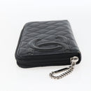 CHANEL Cambon Line Wallet Leather Black Silver CC Auth 166835-3