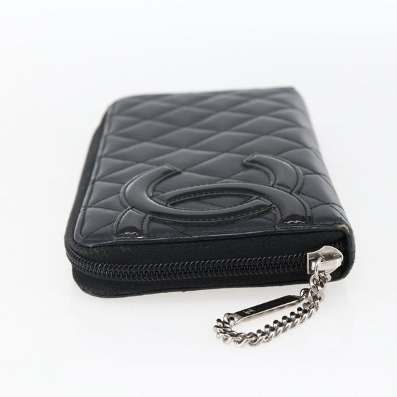 CHANEL Cambon Line Wallet Leather Black Silver CC Auth 166835