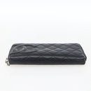 CHANEL Cambon Line Wallet Leather Black Silver CC Auth 166835-6