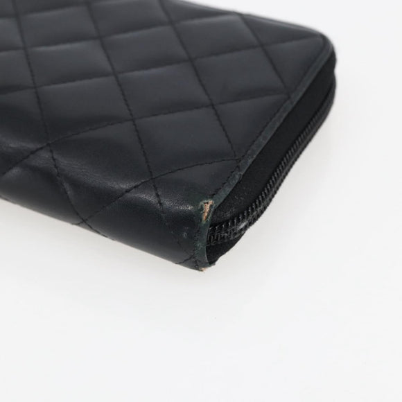CHANEL Cambon Line Wallet Leather Black Silver CC Auth 166835