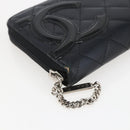 CHANEL Cambon Line Wallet Leather Black Silver CC Auth 166835-14