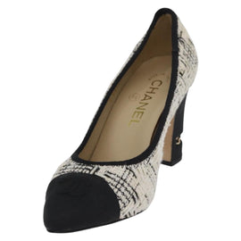CHANEL Pumps High Heels Tweed 35 Black White CC Auth 166839M - 0