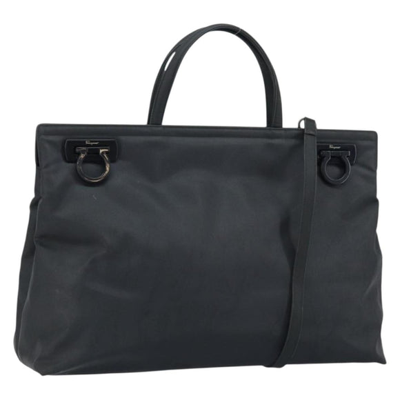 Salvatore Ferragamo Gancini Hand Bag Nylon 2way Black Silver Auth 166849