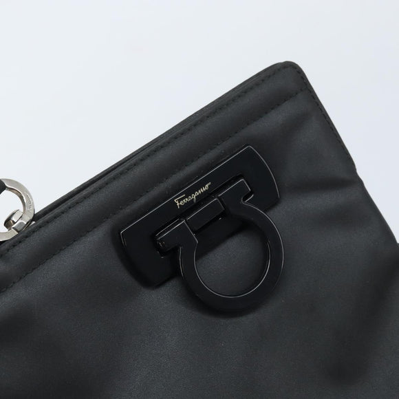Salvatore Ferragamo Gancini Hand Bag Nylon 2way Black Silver Auth 166849