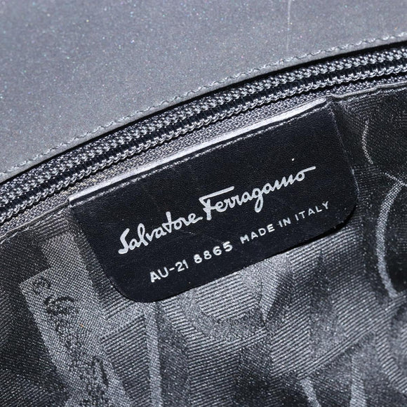 Salvatore Ferragamo Gancini Hand Bag Nylon 2way Black Silver Auth 166849