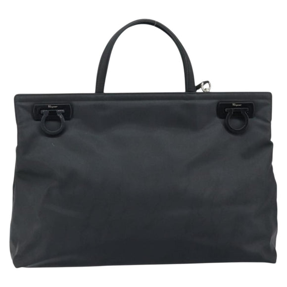 Salvatore Ferragamo Gancini Hand Bag Nylon 2way Black Silver Auth 166849
