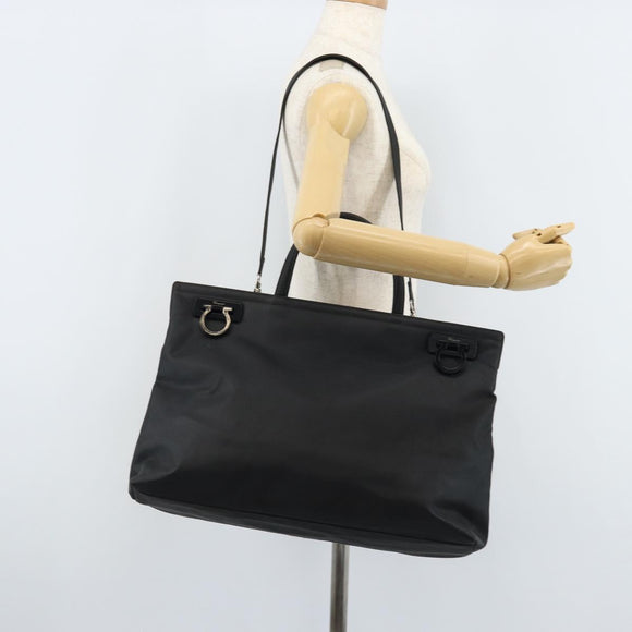 Salvatore Ferragamo Gancini Hand Bag Nylon 2way Black Silver Auth 166849