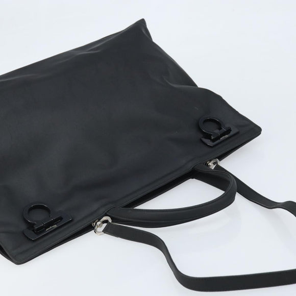 Salvatore Ferragamo Gancini Hand Bag Nylon 2way Black Silver Auth 166849
