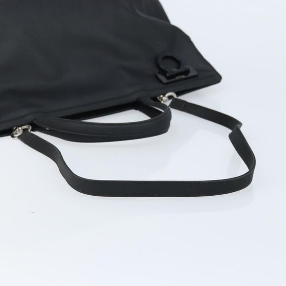 Salvatore Ferragamo Gancini Hand Bag Nylon 2way Black Silver Auth 166849