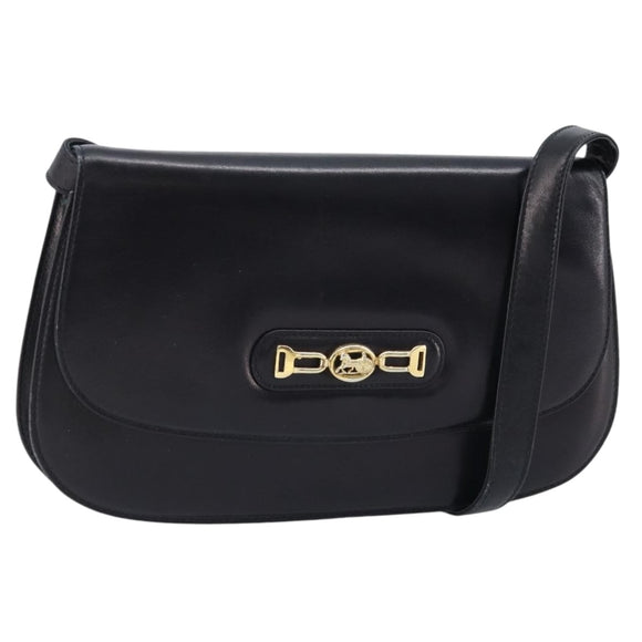 CELINE Shoulder Bag Leather Black Gold Auth 166854