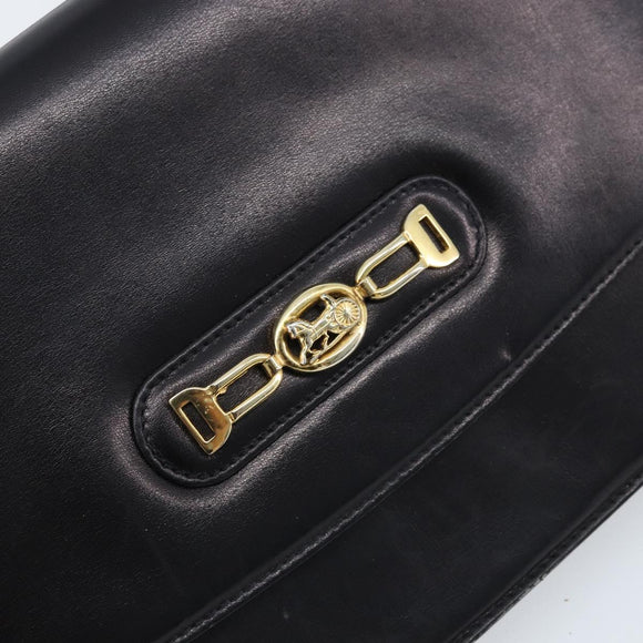 CELINE Shoulder Bag Leather Black Gold Auth 166854