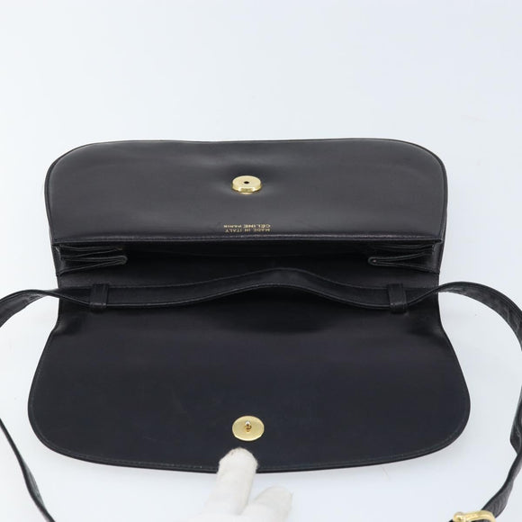 CELINE Shoulder Bag Leather Black Gold Auth 166854