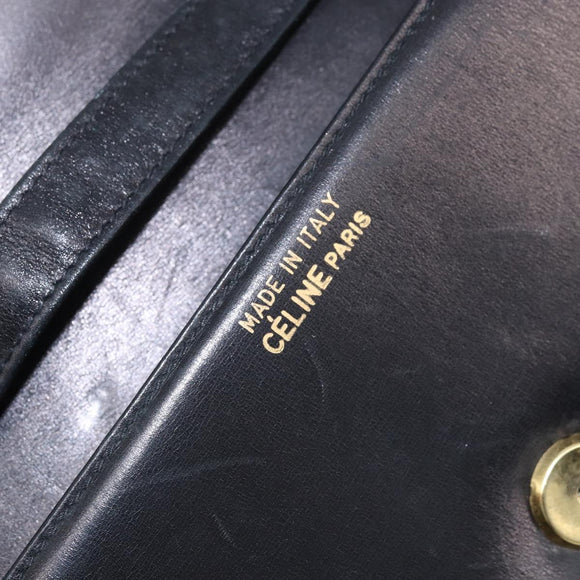 CELINE Shoulder Bag Leather Black Gold Auth 166854