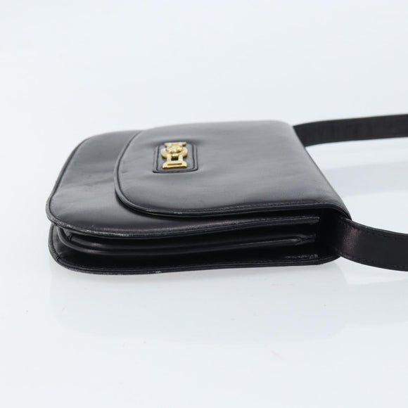 CELINE Shoulder Bag Leather Black Gold Auth 166854