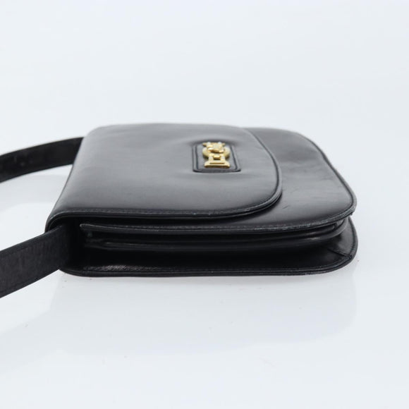 CELINE Shoulder Bag Leather Black Gold Auth 166854