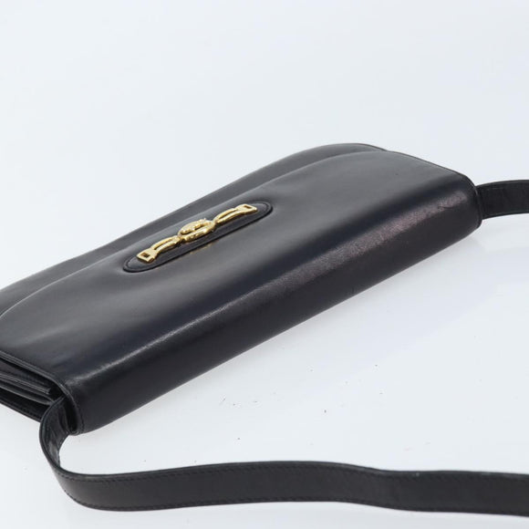 CELINE Shoulder Bag Leather Black Gold Auth 166854