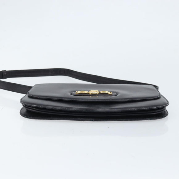 CELINE Shoulder Bag Leather Black Gold Auth 166854