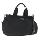 PRADA Hand Bag Nylon 2way Black Silver Auth 166856-1