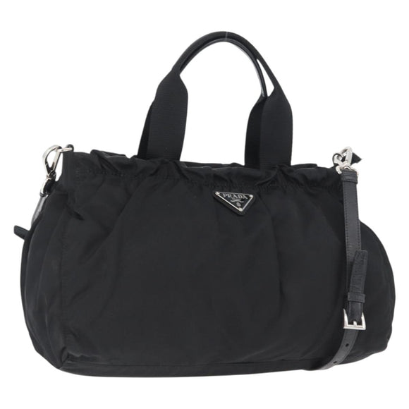 PRADA Hand Bag Nylon 2way Black Silver Auth 166856